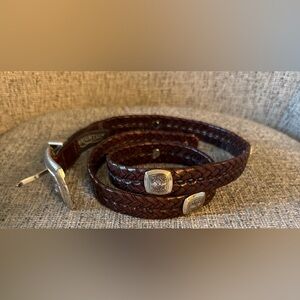 Brighton brown, braided, leather belt, silver details